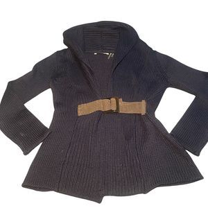 Soft Surroundings Cardigan Sweater Women's Small Blue Belted Tunic Open 50% Wool